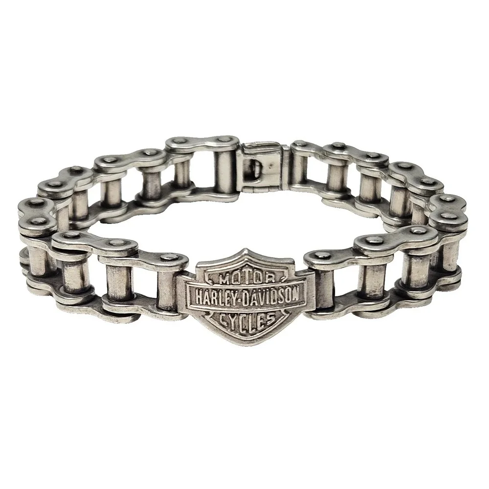 Harley Davidson Emblem 925 Silver 14mm Motorcycle Chain Bracelet 9.5